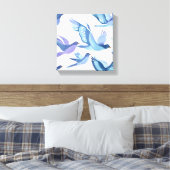 Blauwe Vogelvlucht | Moderne Aquarel Schildering Canvas Afdruk (Insitu (Slaapkamer))