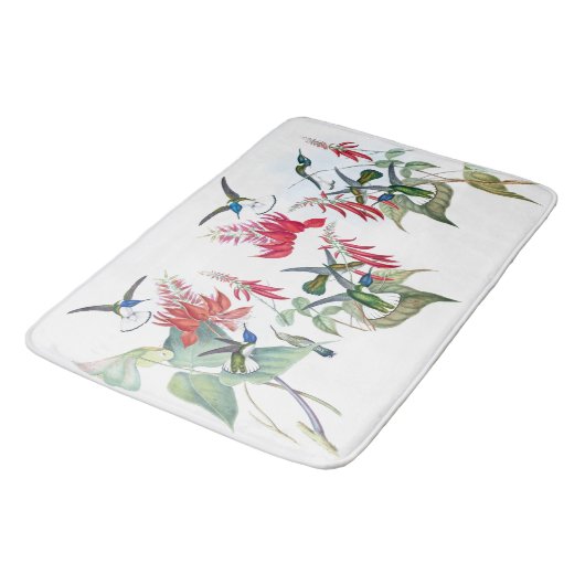 Blauwe vogelvogels Roodbloemen Wit-mat Badmat (Gekanteld)