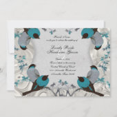  Blauwe Vogelvogels Zilveren bruiloft Uitnodiging (Voorkant)