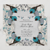  Blauwe Vogelvogels Zilveren bruiloft Uitnodiging (Voorkant / Achterkant)