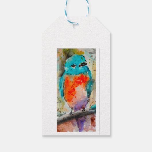 Blauwe vogelWaterverf Cadeaulabel (Achterkant)