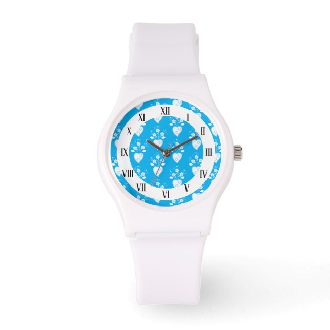Blauwe volk Portugees hart in bloesems Horloge (Voorkant)
