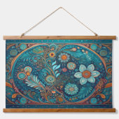 Blauwe volkskunst en Boho Wall Hanging Hangend Wandkleed (Voorkant)