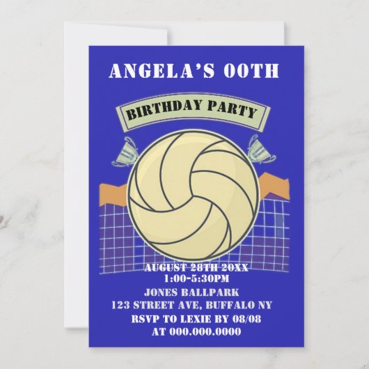 Blauwe Volleyball Birthday Party nodigt uit (Voorkant)
