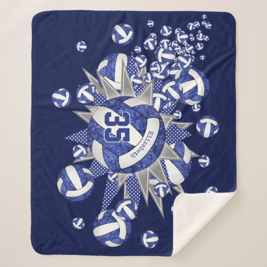 blauwe volleybalsterren meisjes sherpa deken (Voorkant)