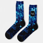 Blauwe vonken Abstract Bevroren bellen Monogram Sokken (Links)