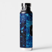 Blauwe vonken Abstract Bevroren bellen Monogram Waterfles (Rechts)
