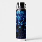 Blauwe vonken Abstract Bevroren bellen Monogram Waterfles (Achterkant)
