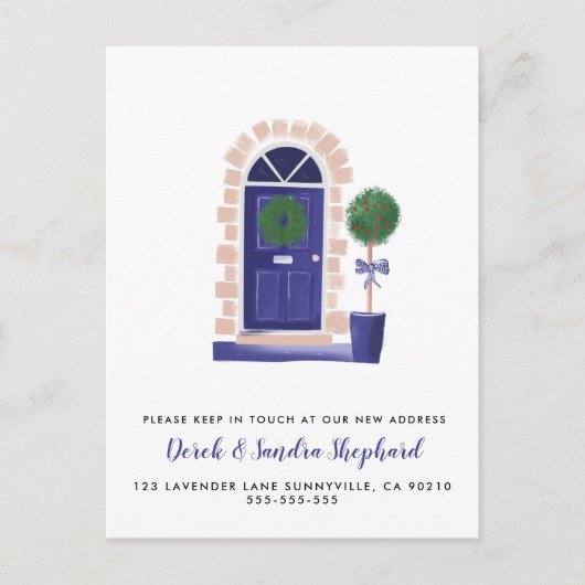 Blauwe voordeur adreswijziging die we hebben verpl aankondigingskaart (Voorkant)