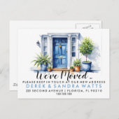 Blauwe voordeur Adreswijziging, verhuisd huis Aankondigingskaart (Voorkant / Achterkant)