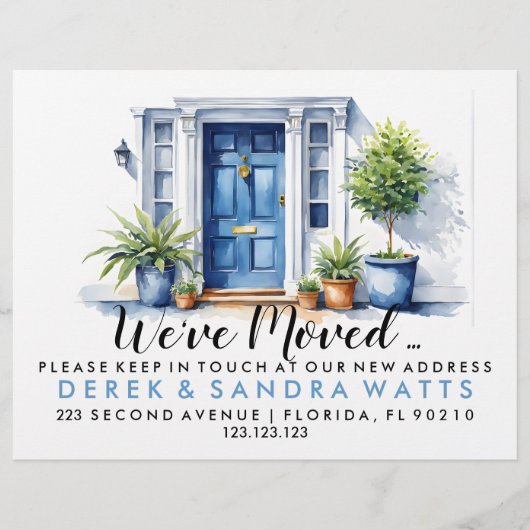 Blauwe voordeur Adreswijziging, verhuisd huis Flyer (Voorkant)