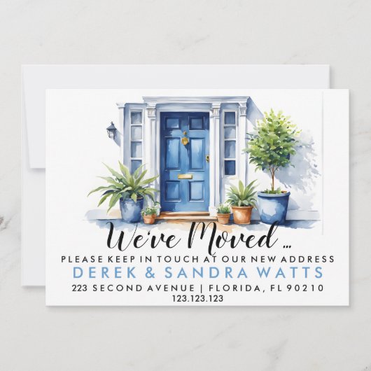Blauwe voordeur Adreswijziging, verhuisd huis Kaart (Voorkant)