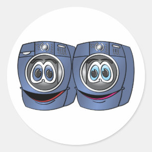 Blauwe voorlader Wasmachine Droger Cartoon Ronde Sticker