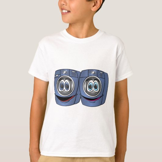 Blauwe voorlader Wasmachine Droger Cartoon T-shirt (Voorkant)