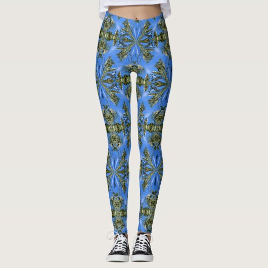 Blauwe vormen Abstract kunstpatroon Leggings (Voorkant)