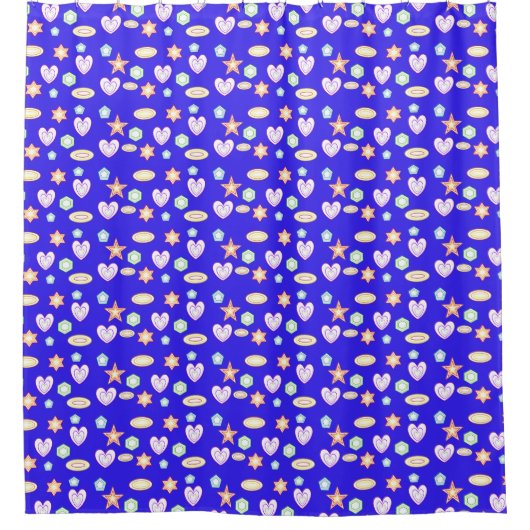 Blauwe vormen douchegordijn (Voorkant)
