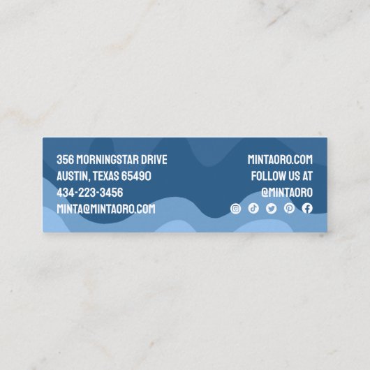 Blauwe vormen handgemaakte reisstrepen met sociale mini visitekaartje (Achterkant)