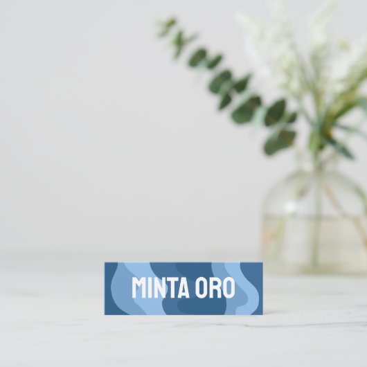 Blauwe vormen handgemaakte reisstrepen met sociale mini visitekaartje (Staand voorkant)