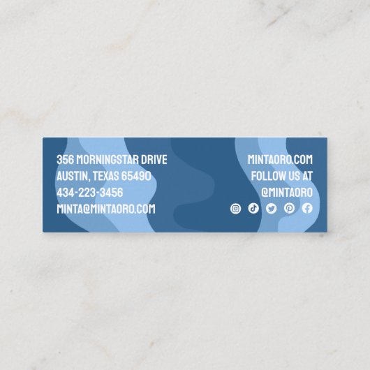 Blauwe vormen handgemaakte reisstrepen met sociale mini visitekaartje (Achterkant)