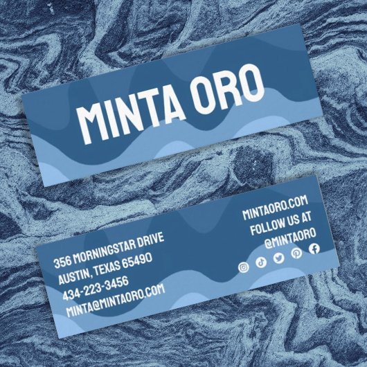 Blauwe vormen handgemaakte reisstrepen met sociale mini visitekaartje