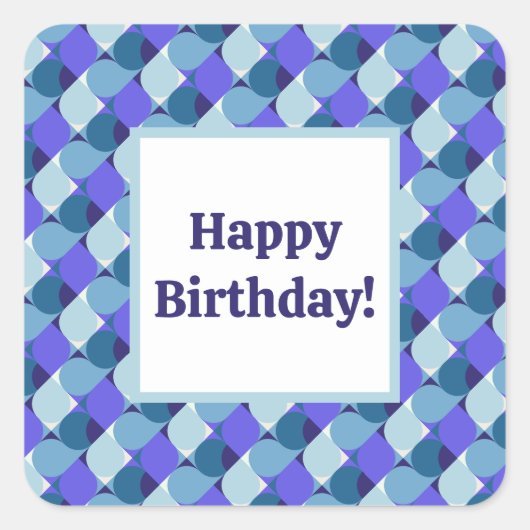 Blauwe Vormen Verjaardag Vierkante Sticker (Voorkant)