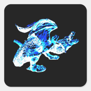 Blauwe Vorst Draak Mystieke Ijs Fantasie Schepsel Vierkante Sticker
