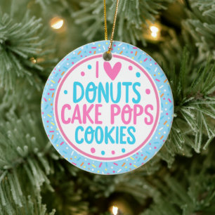 Blauwe vorst en springen ik hou van Donuts Cake Po Keramisch Ornament