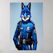 Blauwe vos in politieuniform | AI Art Poster (Voorkant)