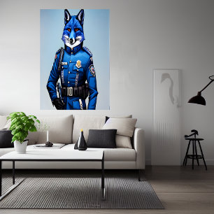 Blauwe vos in politieuniform   AI Art Poster