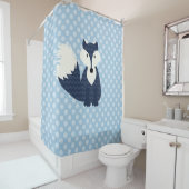 Blauwe vos op blauwe Stippen Douchegordijn (In situ)