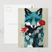 Blauwe Vos Rode en Witte Bloemen Briefkaart (Voorkant / Achterkant)