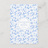 Blauwe vouw bloemenelegante trouwdetails Kaart (Achterkant)