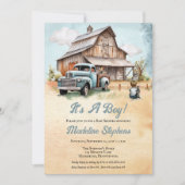  Blauwe Vrachtwagen | Barn Boy Farming Baby shower Kaart (Voorkant)