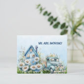 Blauwe Vrachtwagen en Huis We zijn Moving Briefkaart (Staand voorkant)