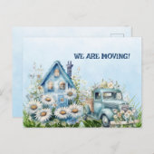 Blauwe Vrachtwagen en Huis We zijn Moving Briefkaart (Voorkant / Achterkant)