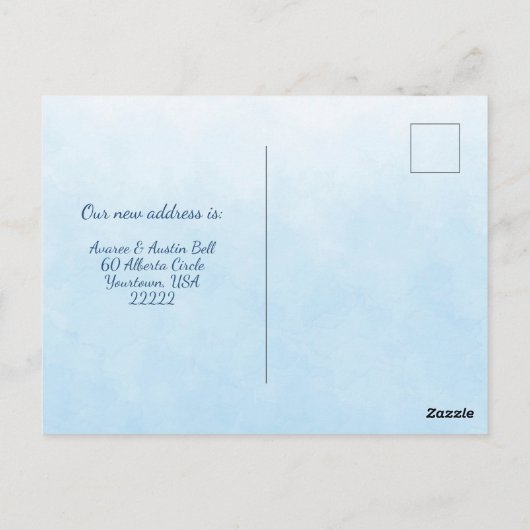 Blauwe Vrachtwagen en Huis We zijn Moving Briefkaart (Achterkant)