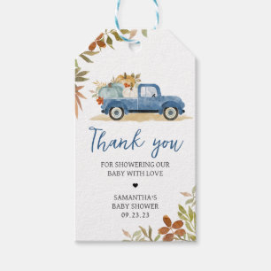 Blauwe Vrachtwagen Herfst Pompoen Baby shower Favo Cadeaulabel