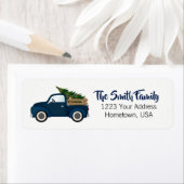 Blauwe Vrachtwagen Kerstboom retour adres label (Insitu)