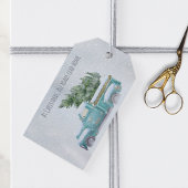  Blauwe Vrachtwagen met Kerstboom Cadeaulabel