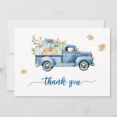Blauwe Vrachtwagen Pompoen Baby shower Bedankkaart (Voorkant)