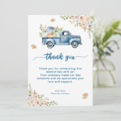 Blauwe Vrachtwagen Pompoen Baby shower Bedankkaart (Staand voorkant)