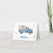 Blauwe Vrachtwagen Pompoen Baby shower Bedankkaart (Voorkant)