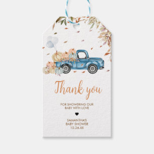 Blauwe Vrachtwagen Pompoen Baby shower Favor Tags Cadeaulabel