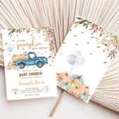 Blauwe Vrachtwagen Pompoen Baby shower Kaart
