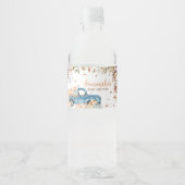 Blauwe Vrachtwagen Pompoen Baby shower Waterfles Etiket (Voorkant)