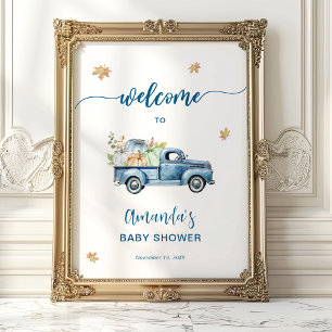 Blauwe Vrachtwagen Pompoen Baby shower Welkomstbor Poster