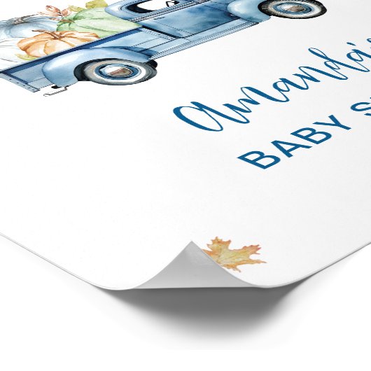 Blauwe Vrachtwagen Pompoen Baby shower Welkomstbor Poster (Hoek)