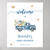 Blauwe Vrachtwagen Pompoen Baby shower Welkomstbor Poster (Voorkant)