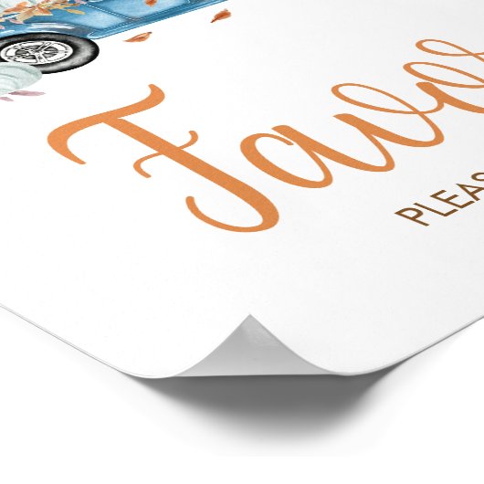 Blauwe Vrachtwagen Pompoen Favors Baby shower Poster (Hoek)