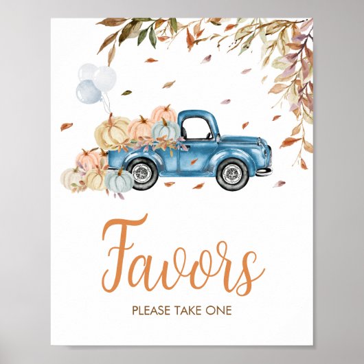 Blauwe Vrachtwagen Pompoen Favors Baby shower Poster (Voorkant)